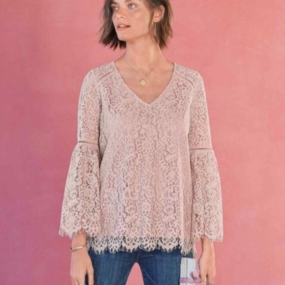 Sundance Charmant Bell Sleeve Floral Lace Blouse Blush Pink Small - Picture 1 of 8